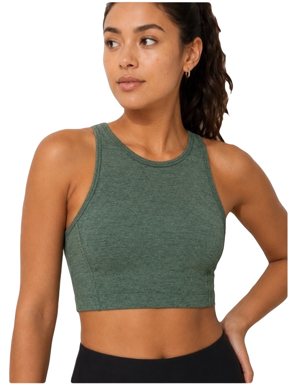 Outdoor Voices Athena dark green heathered longline high neck  sports bra S